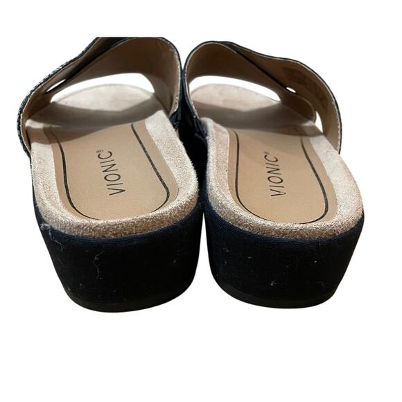 Vionic Women's 7 Wide Hayden Black Snake Skin Leather Criss Cross Slide Sandal - Picture 5 of 7